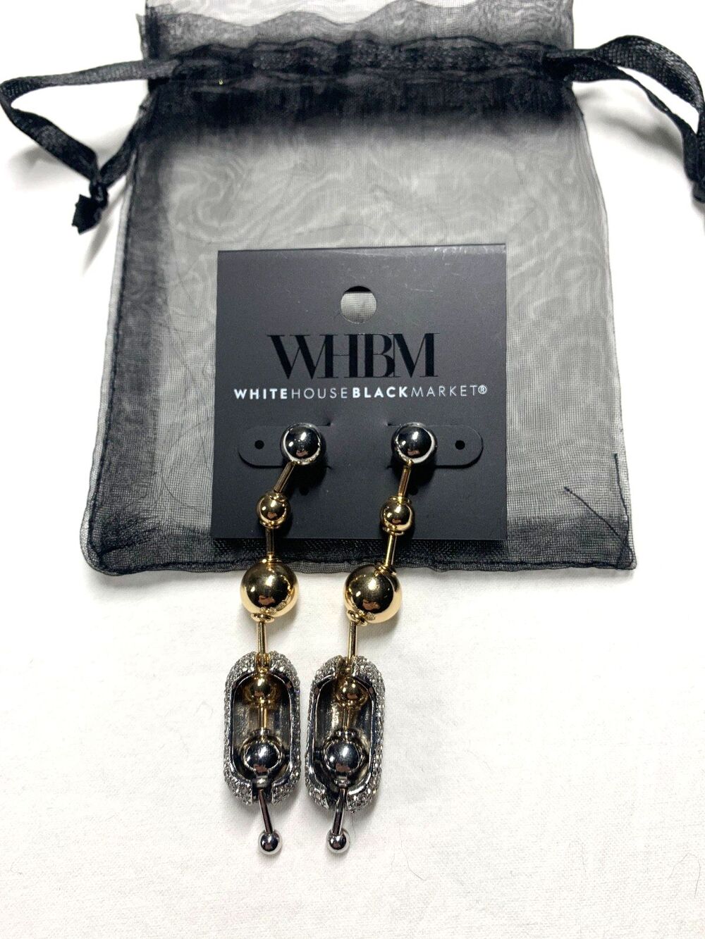 WHBM White House Black Market Gold Tone Pave Crystal Earrings NEW